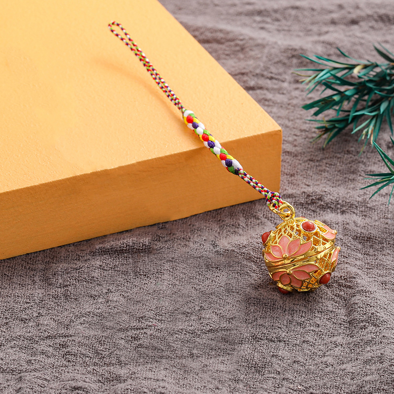 Cloisonne Caller Locket Colorful Braided Rope KeyChain Music Ball Aromatherapy Essential Oil Diffuser Trendy KeyRing Jewelry: P13