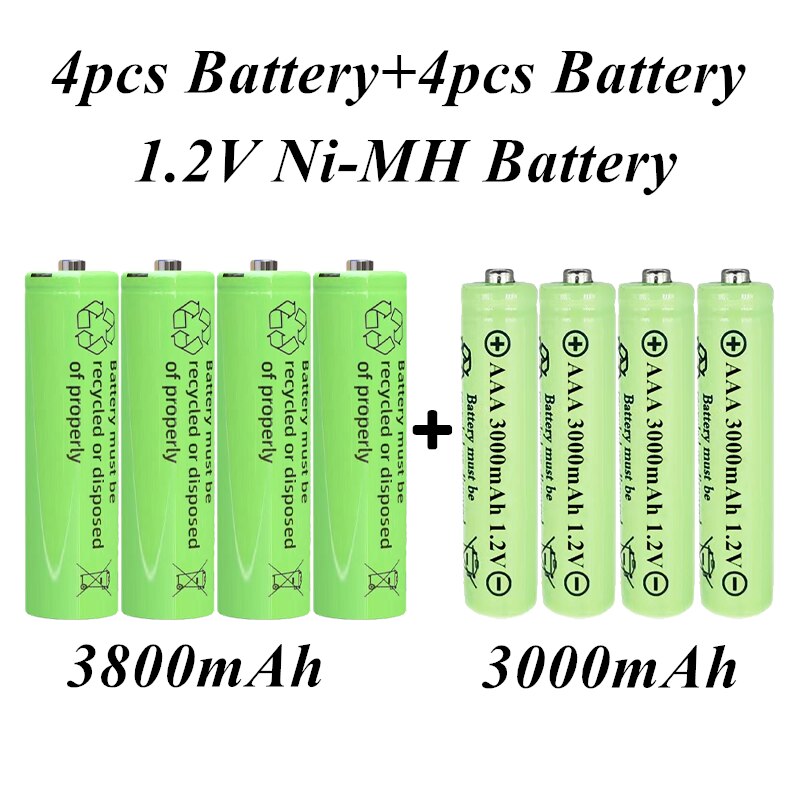 AA1.2V Ni-MH rechargeable Battery, 3800 MAH plus 3000 MAH package, suitable for MP3, remote control, toys and other products