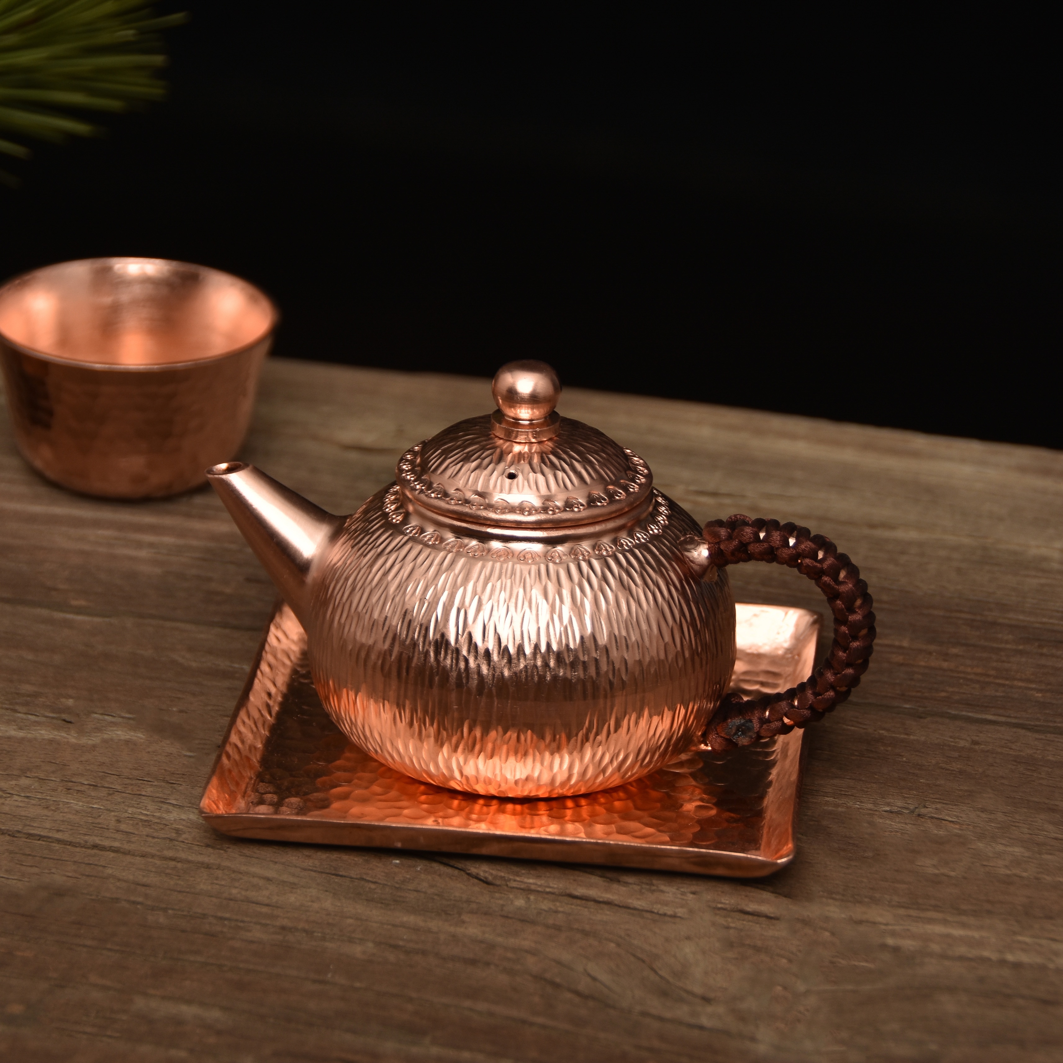 Plato de café de cobre puro hecho a mano de 3 tamaños, estilo palaciego, para taza de café, 1 ud.