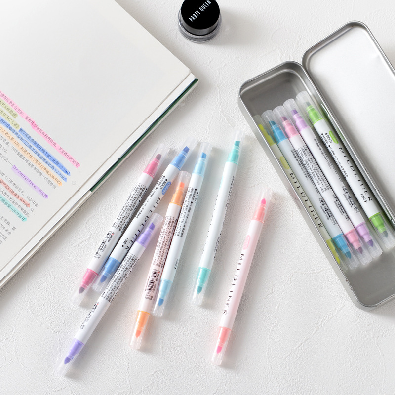 12 Colors Kawaii Mildliner Pens Milkliner Highligher Dual Double Headed Fluorescent Pen Art Drawing Marker Pen Stationery
