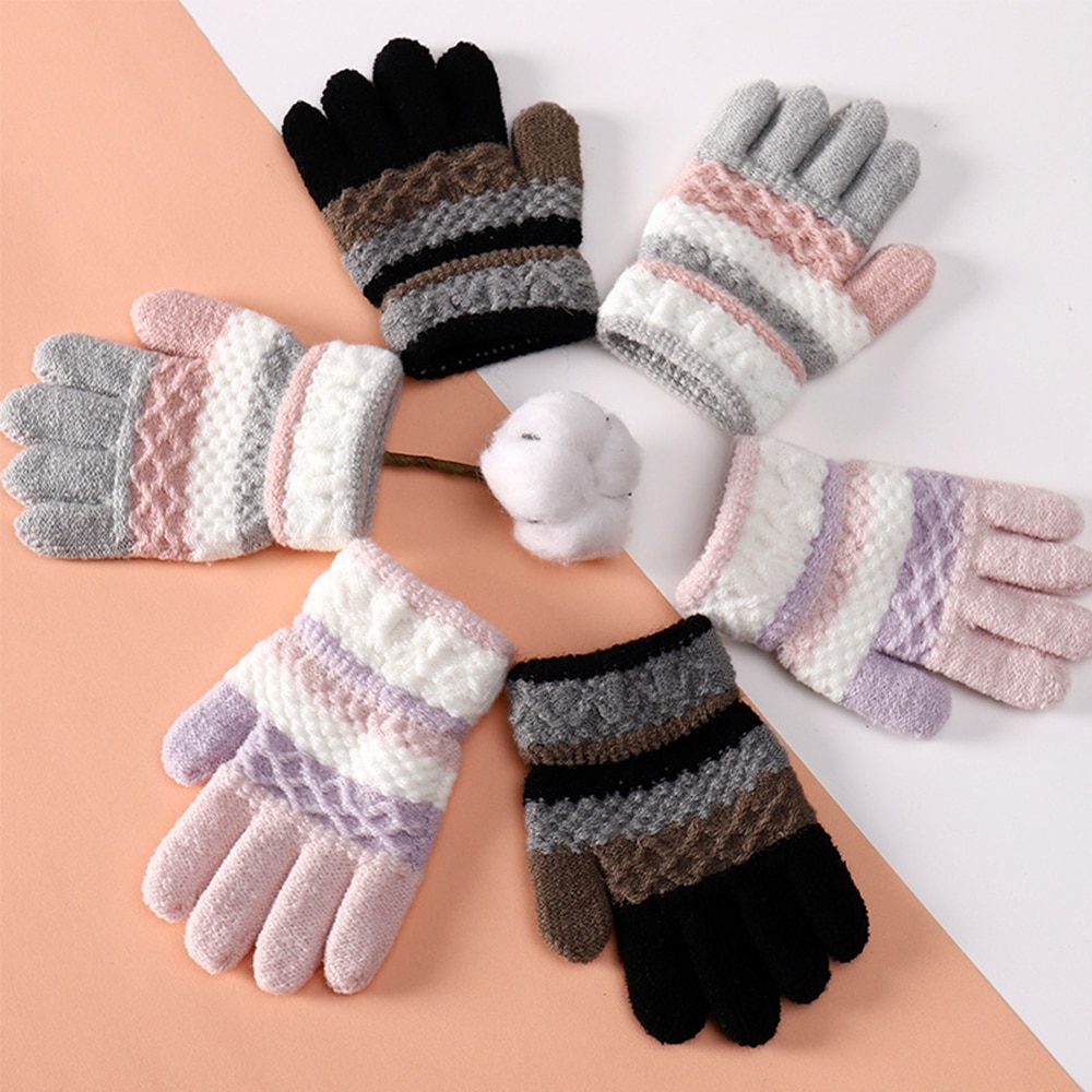 Luvas de inverno crianças meninos meninas luvas listra dividir dedo mais quente luvas de malha estudantes macios quentes luvas de escrita luvas