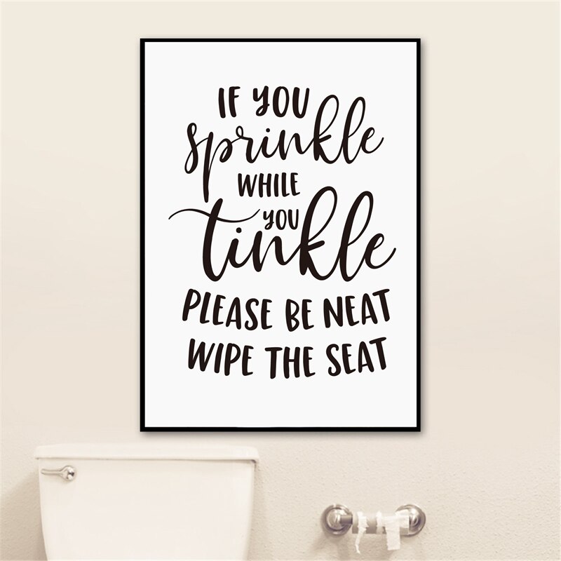 Bathroom Sign Painting Black White Wall Picture , ... – Grandado