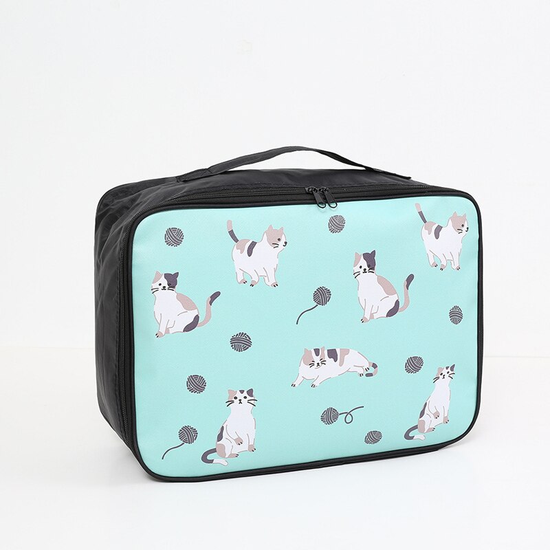 Bolso para cosméticos con caricaturas para mujer, estuches de maquillaje portátil, gran capacidad, almacenamiento de artículos de aseo, bolso organizador de maquillaje, bolsa de viaje,: Sky blue Cat L