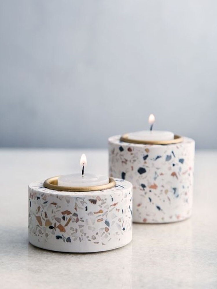 Gør-det-selv silikone betonform til fremstilling af terrazzo lysestage perfekt til dekoration af fyrfadsstager med krystal epoxy