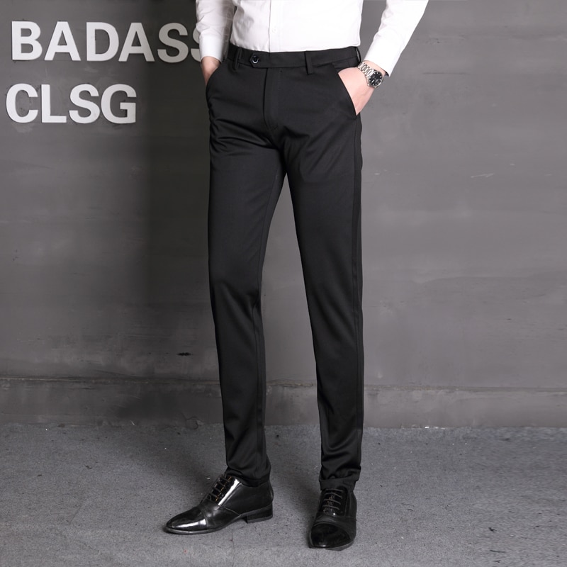 Four seasons slim stretch kostymbyxor för män koreanska business casual plus size byxor klassiska enfärgade långbyxor