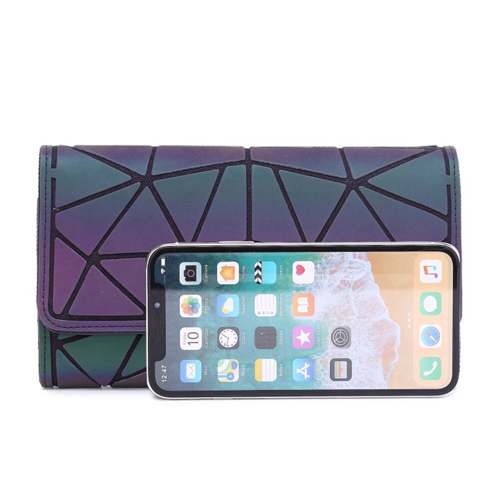 Mode Vrouwen Lange Portefeuilles Portemonnee Geometrie Lichtgevende Dames Clutch Telefoon Tas Vrouwelijke Rits Portemonnee Kaarthouder