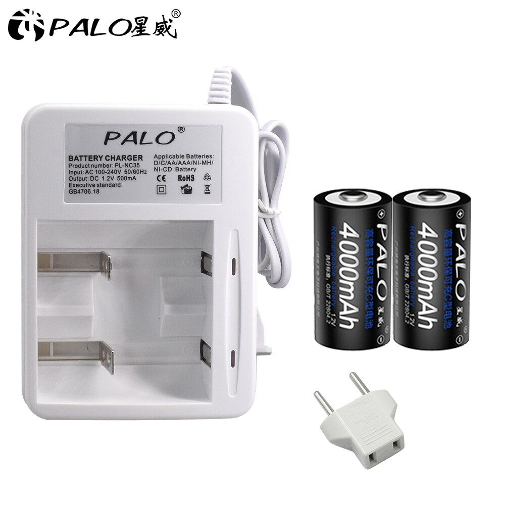 Palo 1.2v d-akku (8000 mah  r20 1.2v -mh) + led-schnellladegerät: 1 ladegerät, 2 akkus