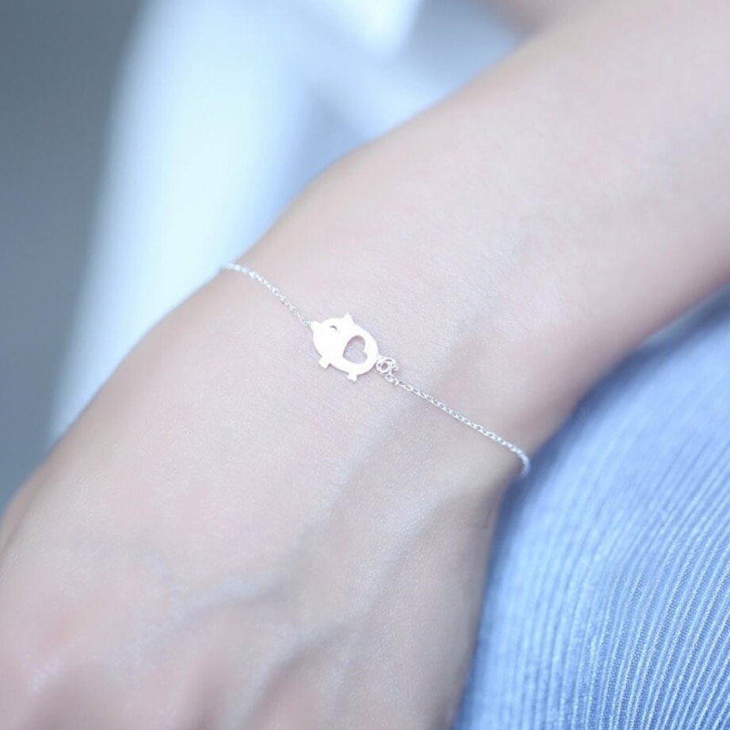 WYEAIIR Hand-drawing Cute Pig Hollowing Out Sweet Literary Simplicity 925 Sterling Silver Female Resizable Bracelets