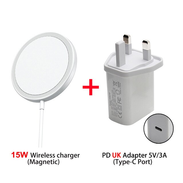 Chargeur sans fil magnétique 15W pour iphone 12 chargeur magsafe pour iphone 12 chargeur rapide pro max pour samsung xiaomi: Add UK adapter