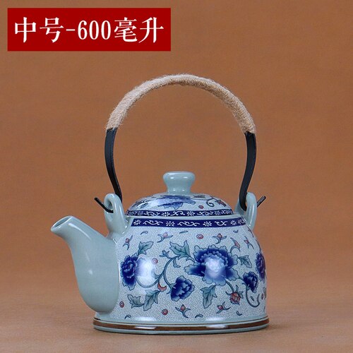 Kinesisk stil jingdezhen keramisk tekanna tekopp stor blå blomma porslinskanna filtrerad teflaska set hem te träbricka: Potmedium