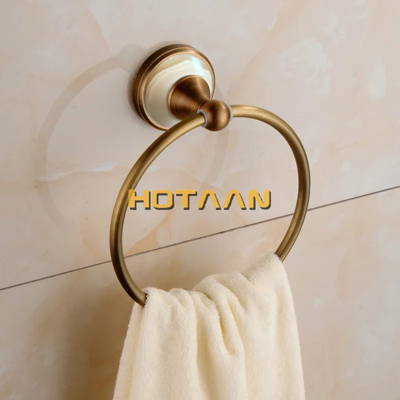 Antique Brushed Solid Brass Bathroom Accessories Sets European jade base Bathroom Hardware Sets Retro Bathroom Products: light yellow