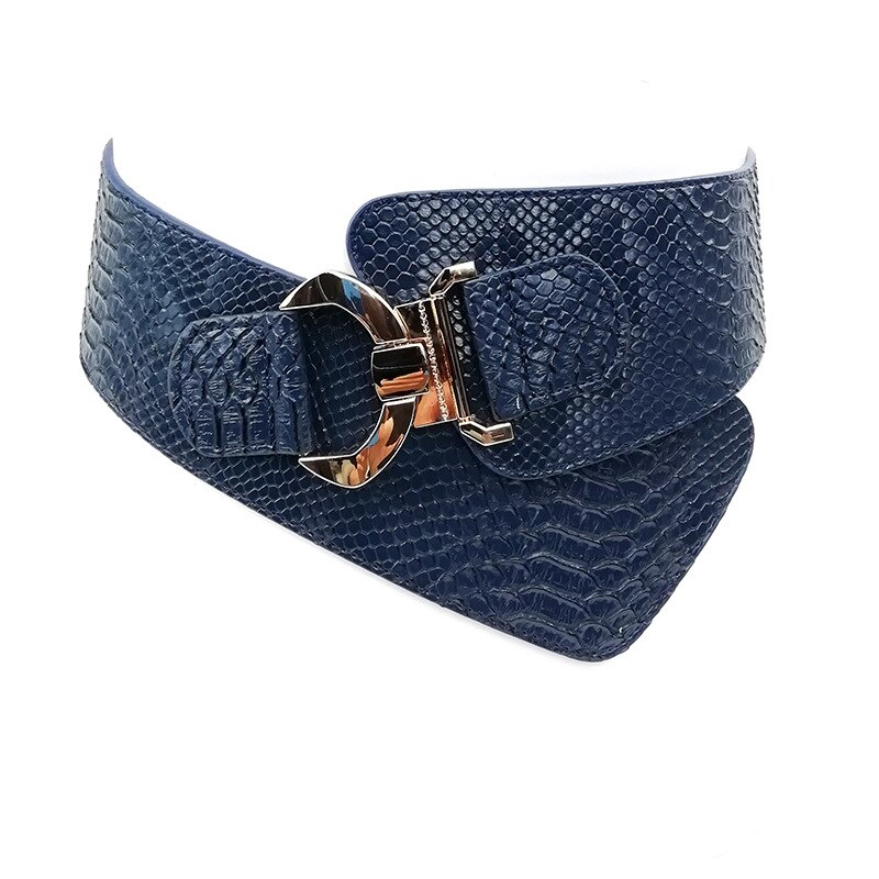 Mode Punk Elastische Taille Riem Breedte Vrouwen Krokodil Patroon Buikband Lederen Brede Band Gesp Cumberbanden: blue M Size