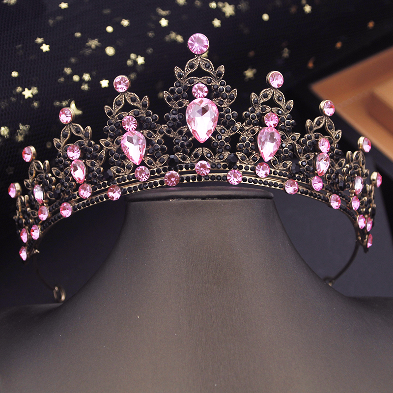 Rose rot Hochzeit Tiara Kristall Brautkrone Gold Farbe Diadem Schleier Diademe Haarschmuck Prinzessin Kopf bedeckungen Kopfschmuck