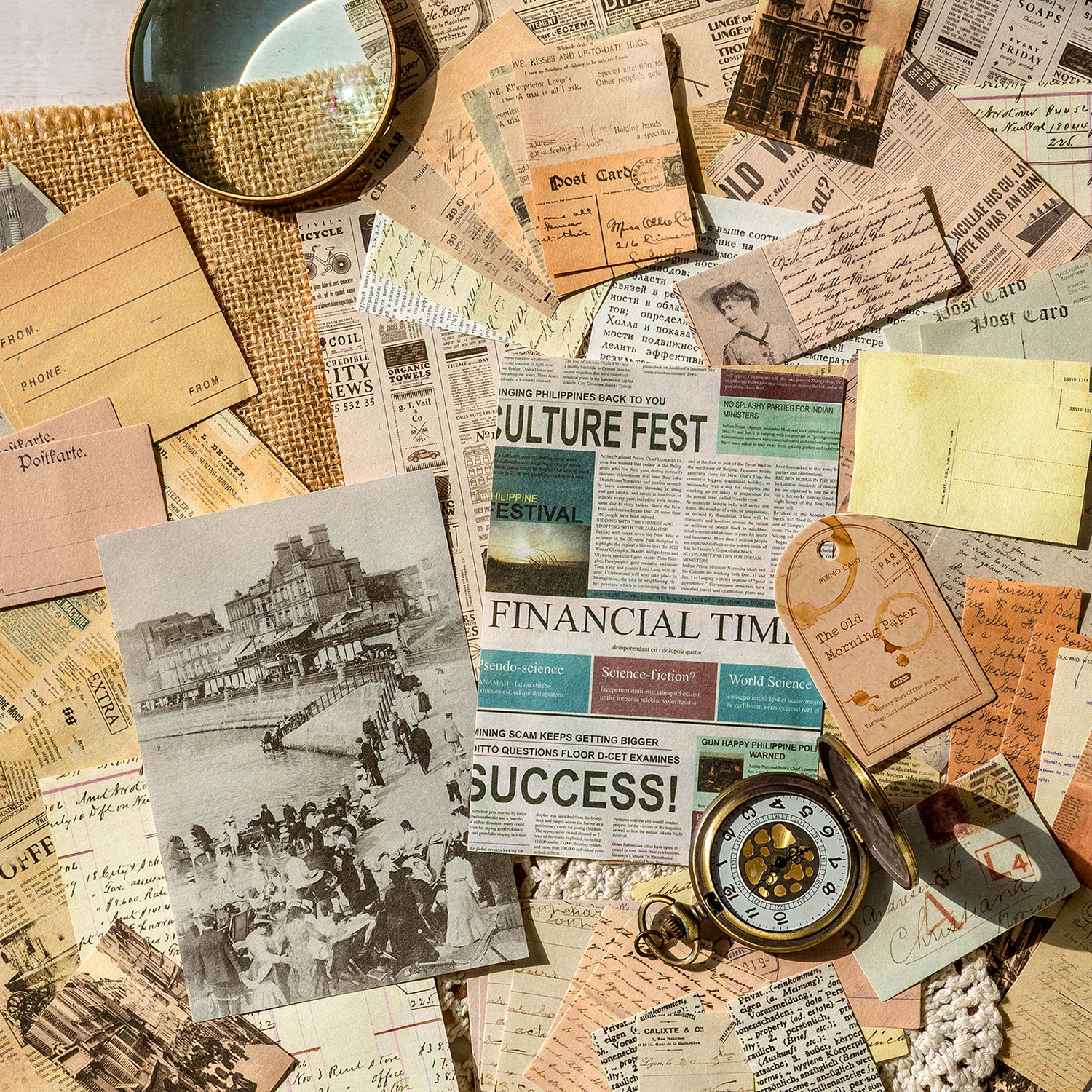 JIANQI 100 unids/pack decoración álbum de recortes materiales Vintage Kit combinado de papel DIY diario basura Collage álbum de fotos papel de fondo Retro