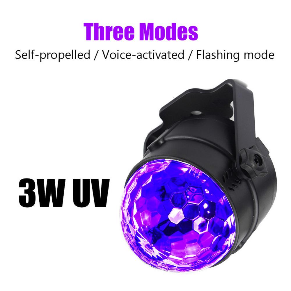 Bola de discoteca giratoria UV, luz estroboscópica de 3W RGB, luces de escenario para Navidad, hogar, KTV, Navidad, boda y espectáculo