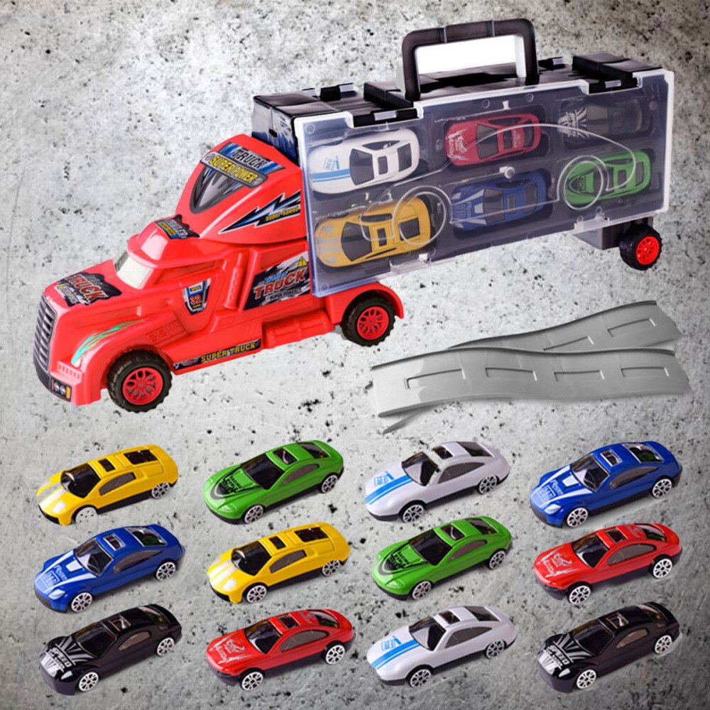 15pcs Truck Transport Car Carrier Mini Transporter Vehicle Model Kids (Random Color)