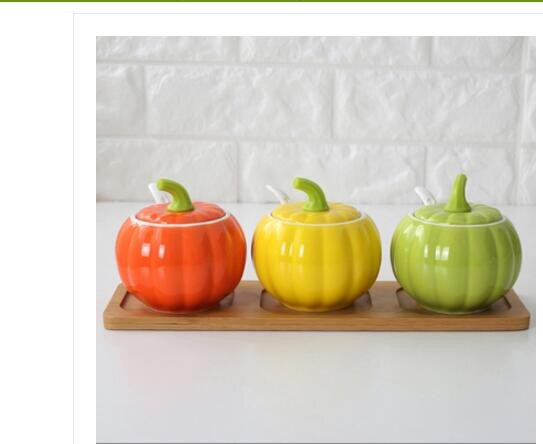 Ceramics pepper pattern seasoning box tank salt can cute vegetables Exterior oil tank kitchen utensils seasoning bottle: G