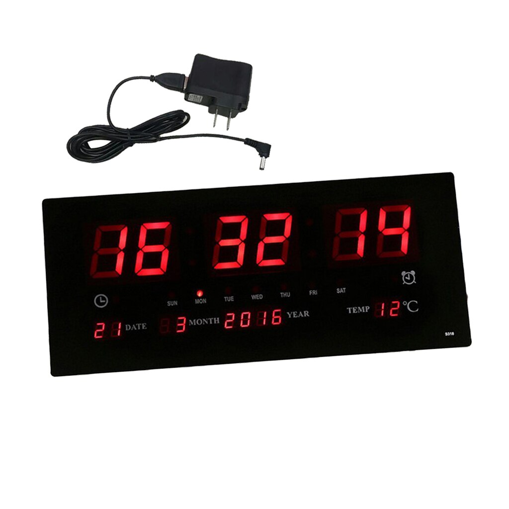 Plug in LED Digit Wall Clock Electronic Alarm Watch Time - Days/Month/Year Thermometer Night Mode - School Office US