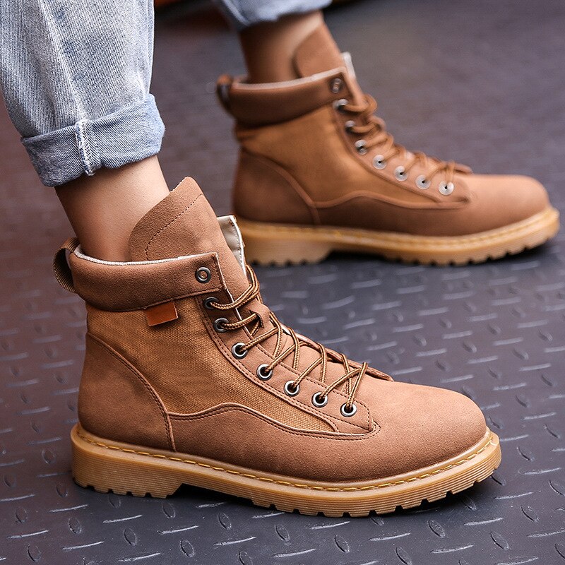 Mężczyźni buty jednolity kolor wygodne sznurowane mężczyźni Martin buty męskie buty wytrzymała podeszwa buty Casual buty w brytyjskim stylu obuwie: brown / 41