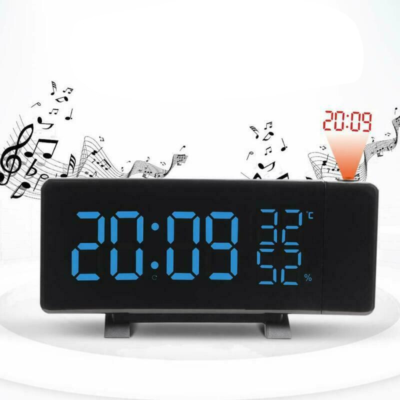 LED Display Time Digital Alarm Clock Projection Backlight with 180° Rotatable USB Charge FM Radio Snooze Function Table Clocks