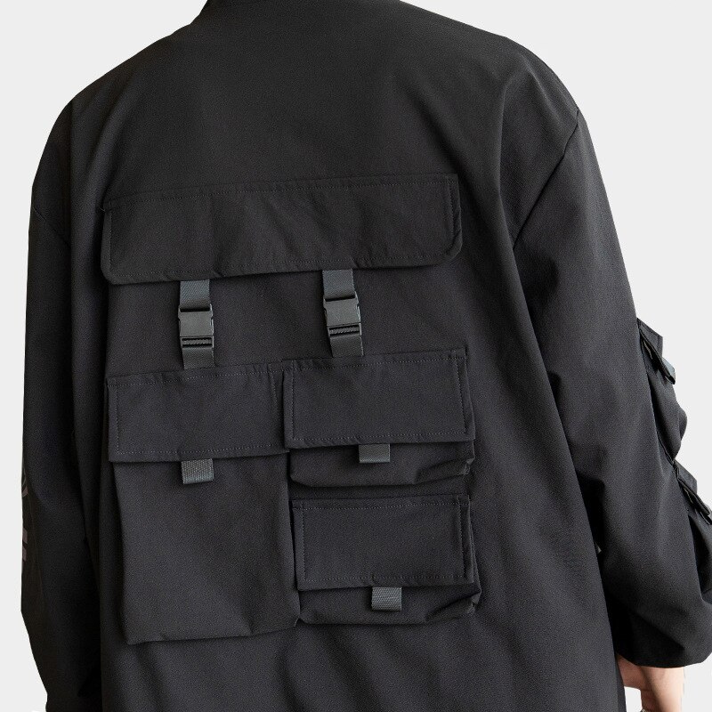 Techwear-chaquetas tipo Cargo con estampado reflectante para hombre, ropa de calle informal con múltiples bolsillos, prendas de vestir holgadas de estilo Harajuku, cortavientos de Hip Hop