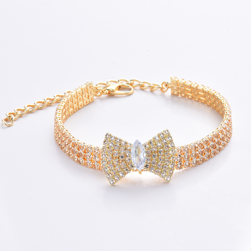 Zirkoon vlinderdas Chihuahua halsband Rose goud kreeft knop kat ketting met pakket doos verstelbare huisdieraccessoires voor het hele seizoen: XL / green