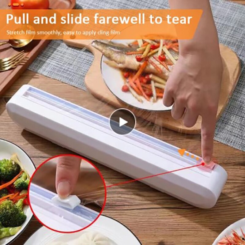 Food Wrap Dispenser Cutter Kitchen Accessories Foil Cling Film Wrap Dispenser Plastic Sharp Cutter Storage Food Preservation