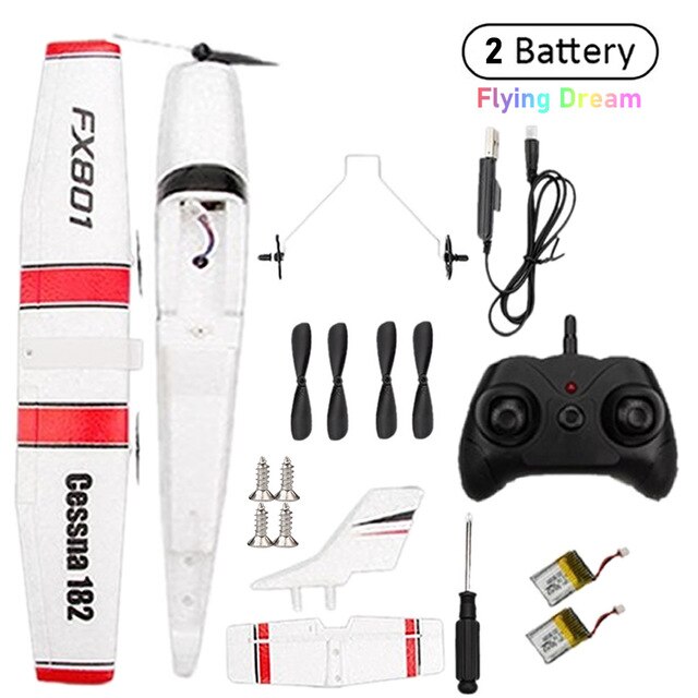 FX801 Rc Vliegtuig Afstandsbediening Duurzaam Epp Schuim Vliegtuig Speelgoed Diy Vaste Vleugel Vliegtuigen Outdoor Beginner Elektrische Vliegtuig Speelgoed Jongen: 2 Batteries Plane
