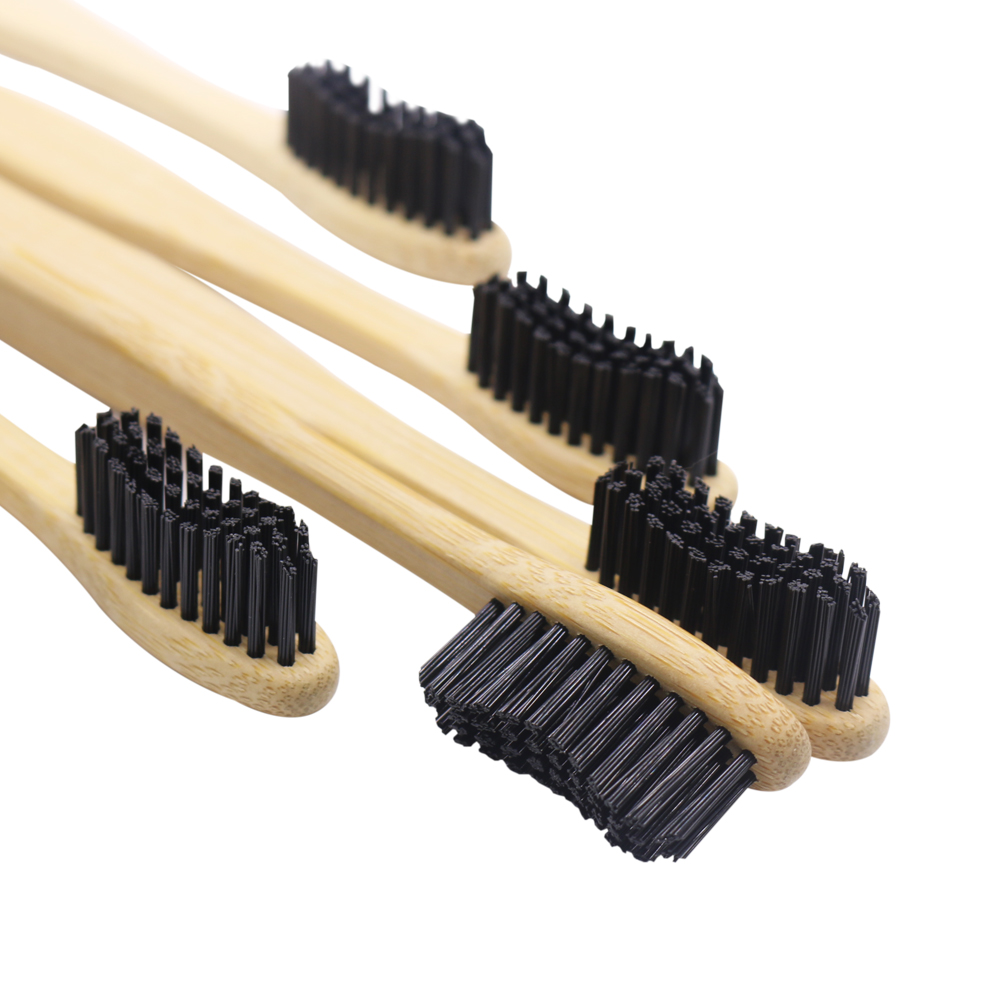8 stycken svart 100%  bambu tandborste trä tandborste hård tandborste hårt borst handtag i trä