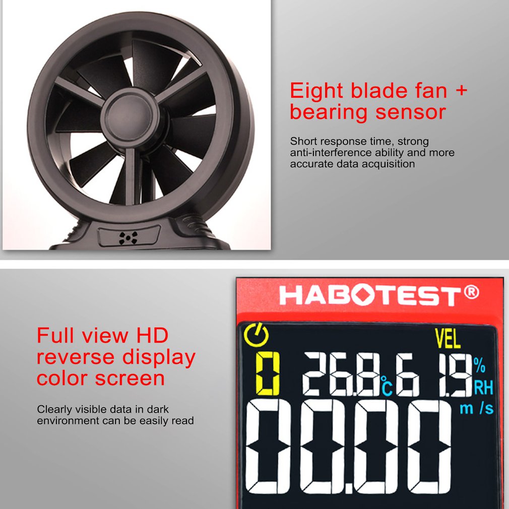 Digitale Windmeters Habotest HT625B Handheld Kleur Display Wind Gauge Meter Air Volume Speed Schaal Max Min Avg Meten