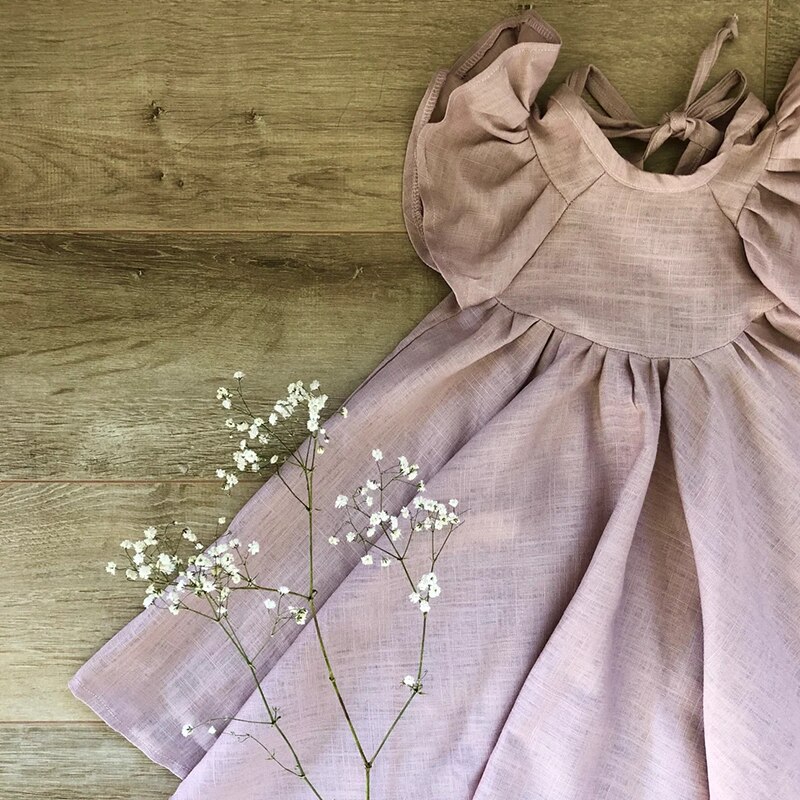 2022 nuove ragazze di fiori in cotone e lino vestono estate bambini Casual manica a petalo abiti da principessa dolci abiti da bambina TZ84