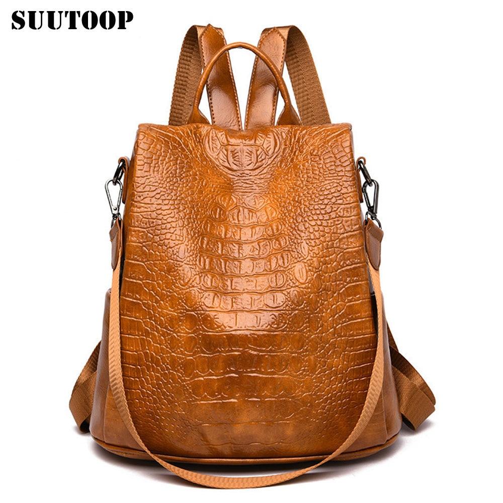 Nuovo anti-furto Borsa Femminile delle Donne Del Modello Del Coccodrillo BagPack 2019 Feminina Zaino in Pelle di Moda Borsa Da Viaggio pacchi Muchila