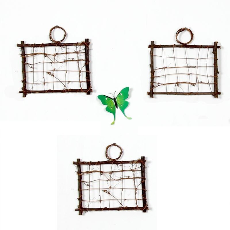 Rustic Style Air Plant Frame Holder Air Plant Rattan Frame Tillandsia Holder Wood Wall Frame Planter for Home Decor