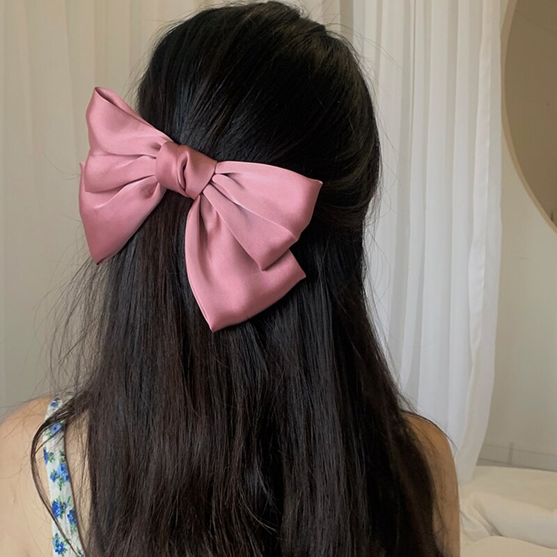 Huanzhi 4 Stks/set Leuke Grote Strik Haarspeld Rode Dubbele Laag Lint Satijnen Strik Haar Clip Haarspeldjes Voor Vrouwen Meisje Haar accessoires