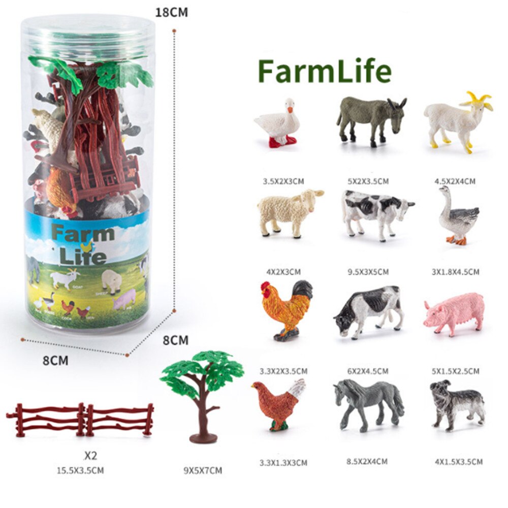 Bucketed animal model realistic appearance animal toy set vinyl plastic animal learning toy boy girl forest sea animal toy set: C farm animals