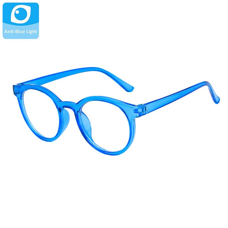 Gafas de protección contra luz azul redonda ultraligera, montura para niños, lentes transparentes, gafas para niños, gafas para niños, gafas para niñas: Azul