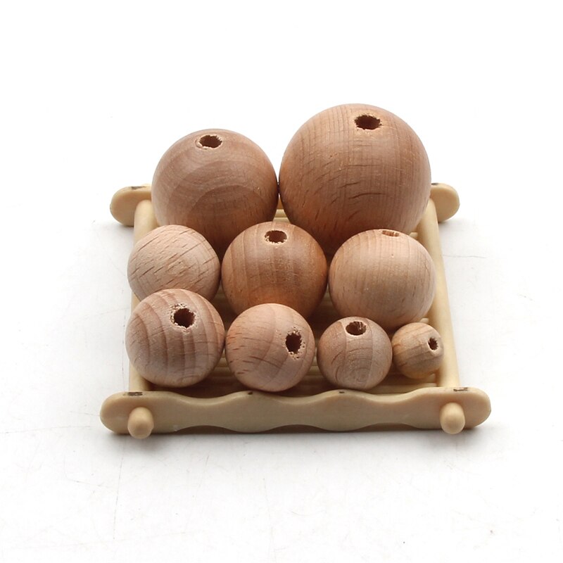 8-30mm Natural Beech Teething Round Wood Ball Spacer Loose Wooden Beads For Diy Necklace Bracelet Jewelry Making