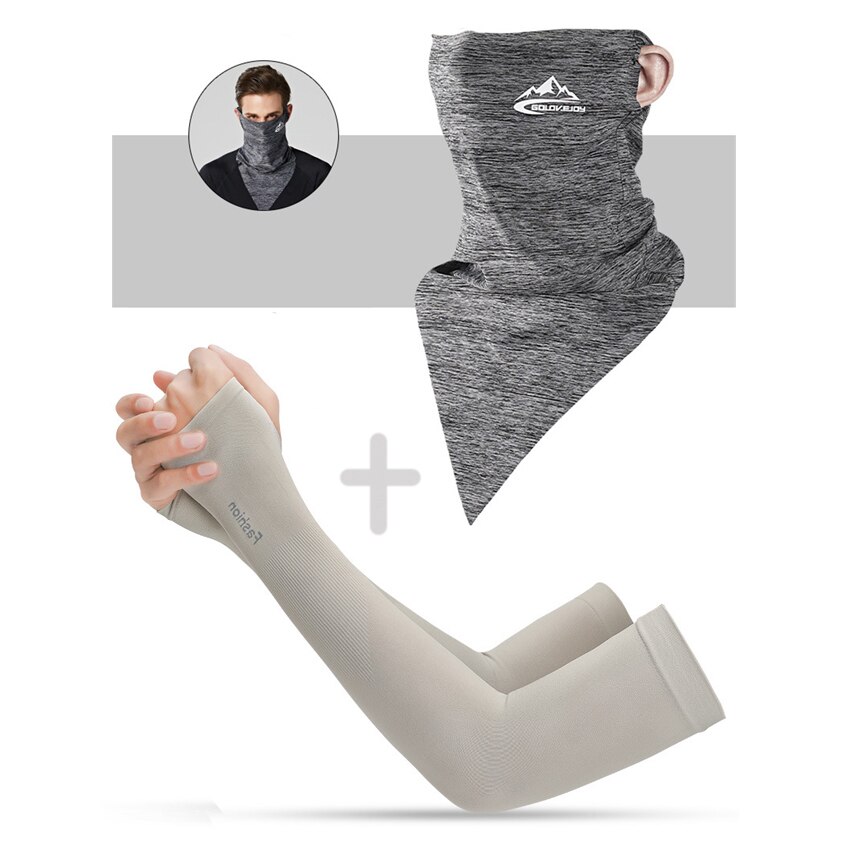 Summer Men Scarf Ice Silk Anti-sweat Headwear Outdoor Cool Sun-proof Face Mask Elastic Wind-proof Anti-UV Bandana Fast: Scarf and Sleeves M