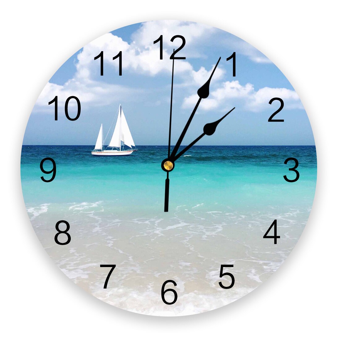 Sea Beach Sailing CloudsWall Clock Home Decor Bedroom Silent Wall Digital Clock Wall Clock Modern