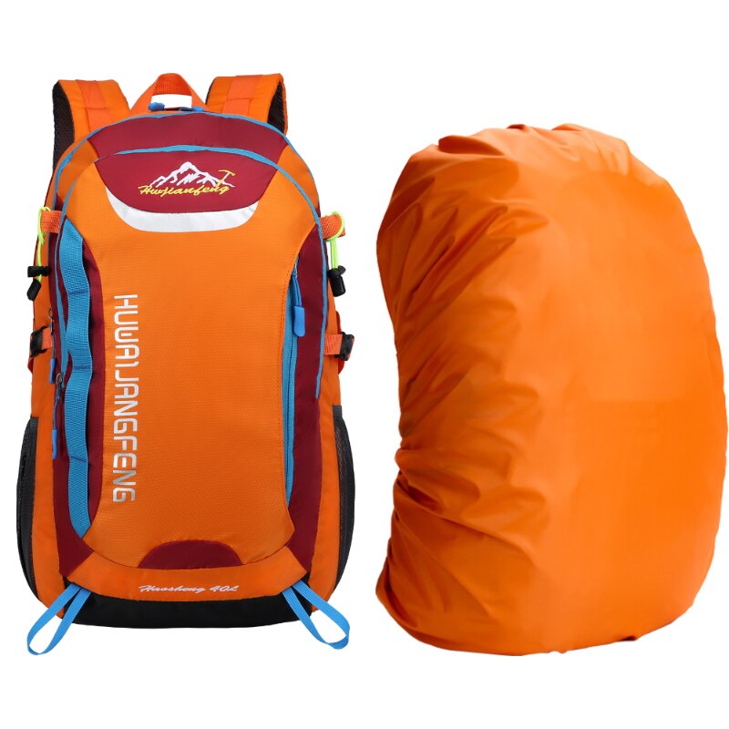 Outdoor Sports Long Distance Cycling Backpack Mountaineering Shoulders Bag Camping Travelling Knapsack Climbing Hiking Rucksack: Orange and RainCover