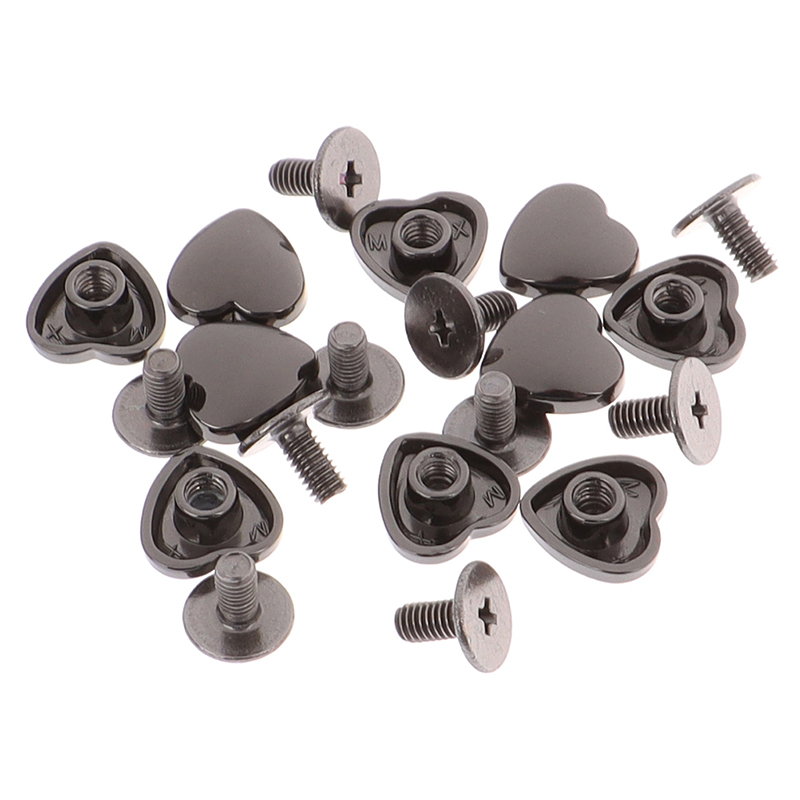 10Sets/lot DIY Shoulder Bags Bottom Studs Rivets Screw Heart Shape Accessories Handbag: black