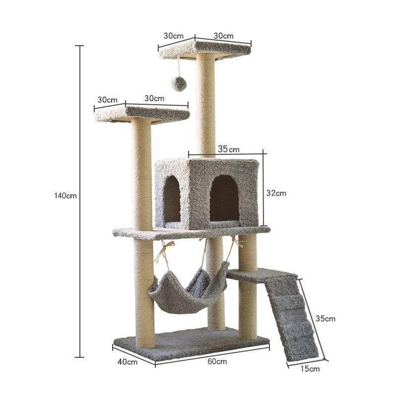 Cat Tree Multilevel Cat Towers with Luxury Condos Cat Tree Tower Kitten Condo Scratching Post: grey 140cm