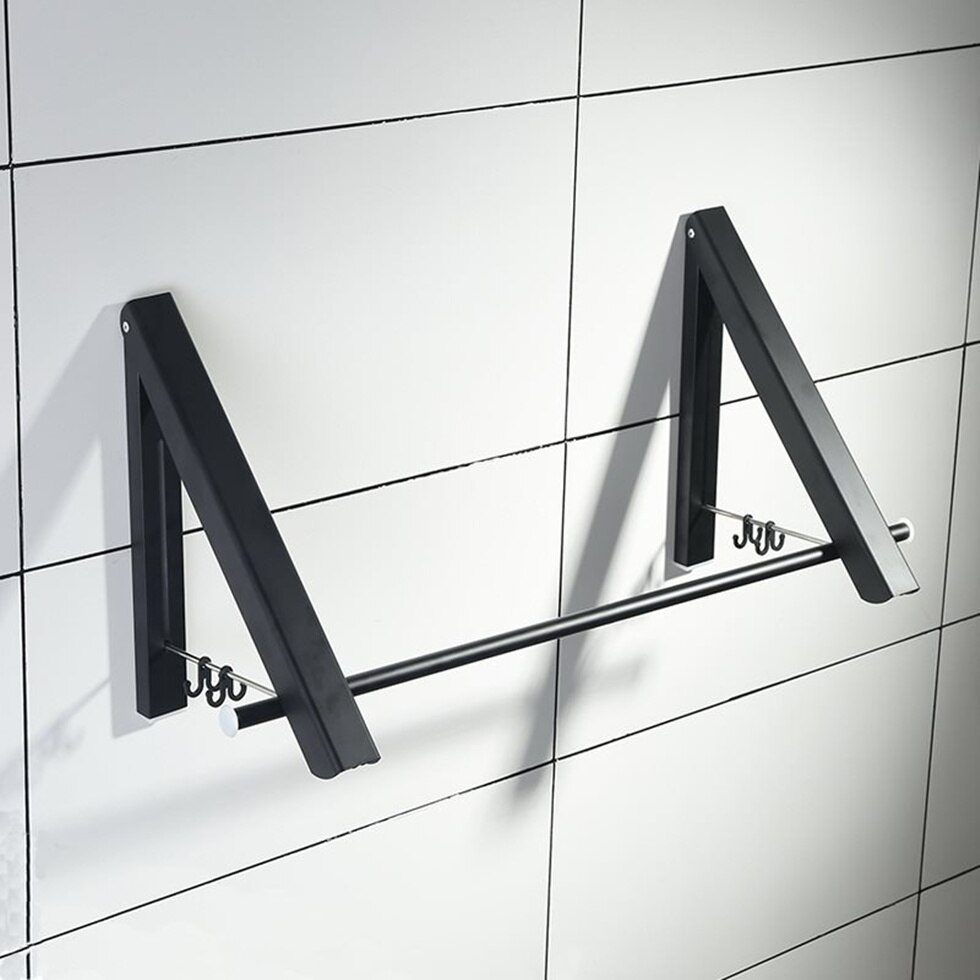 Bathroom Wall Mounted Black Clothes Hanger Indoor Outdoor Cloth Drying Rack Retractable Aluminium Hanger Laundry Balcony: 2 Pack