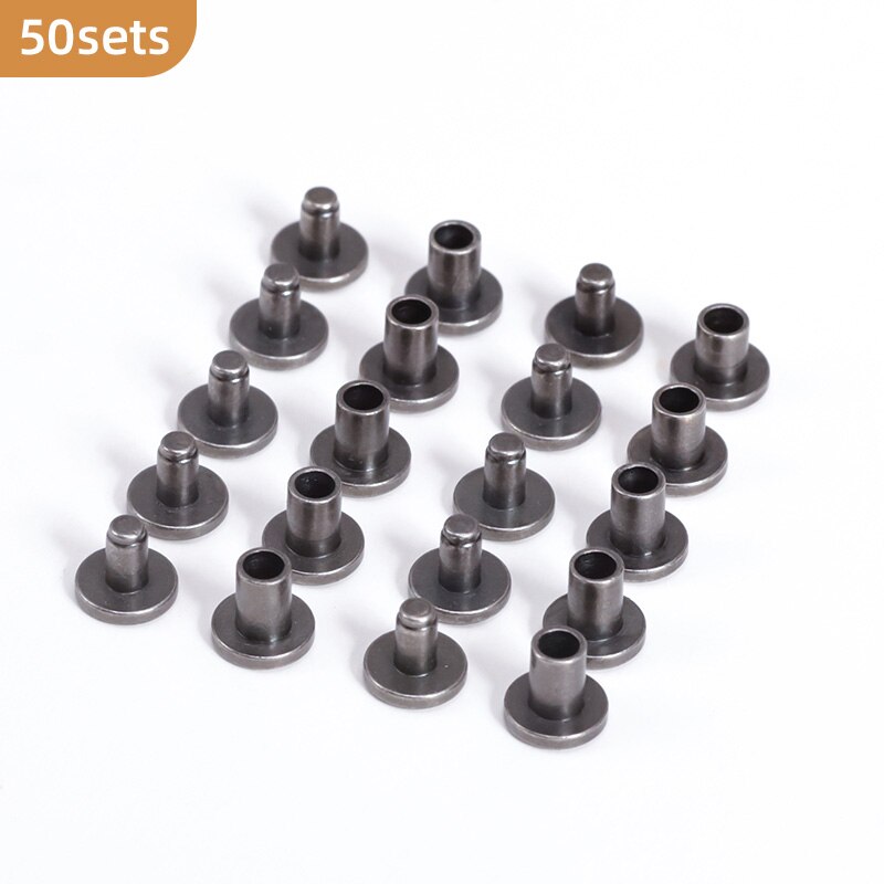 Wuta 20 Set/50 Set Massief Messing Platte Kop Klinknagel Dubbelzijdige Riem Nagels Leathercraft Hardware installeren Alleen Met Hamer: Nickel-50 sets