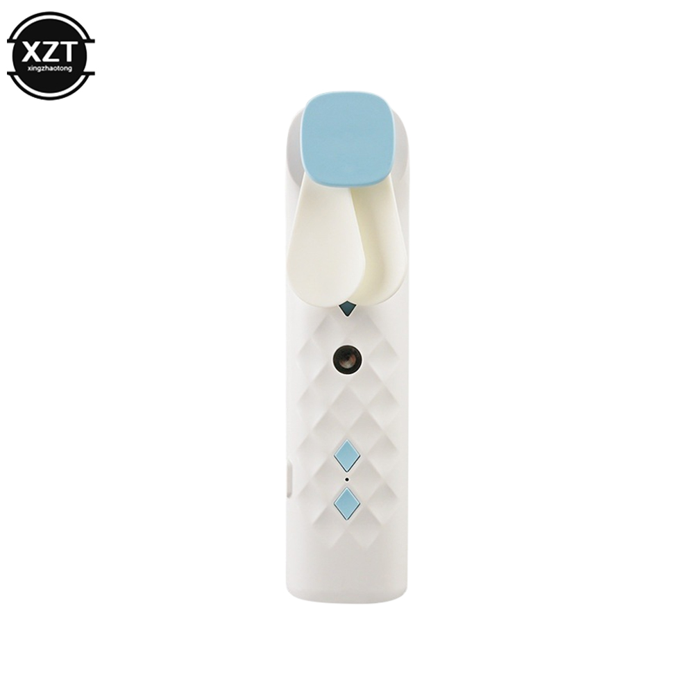 Portable 2 In 1 Mini Fan Humidifier USB Rechargeable Handheld Fan Water Spray Mist Fan Face Steamer Air Conditioner for Outdoor: Blue