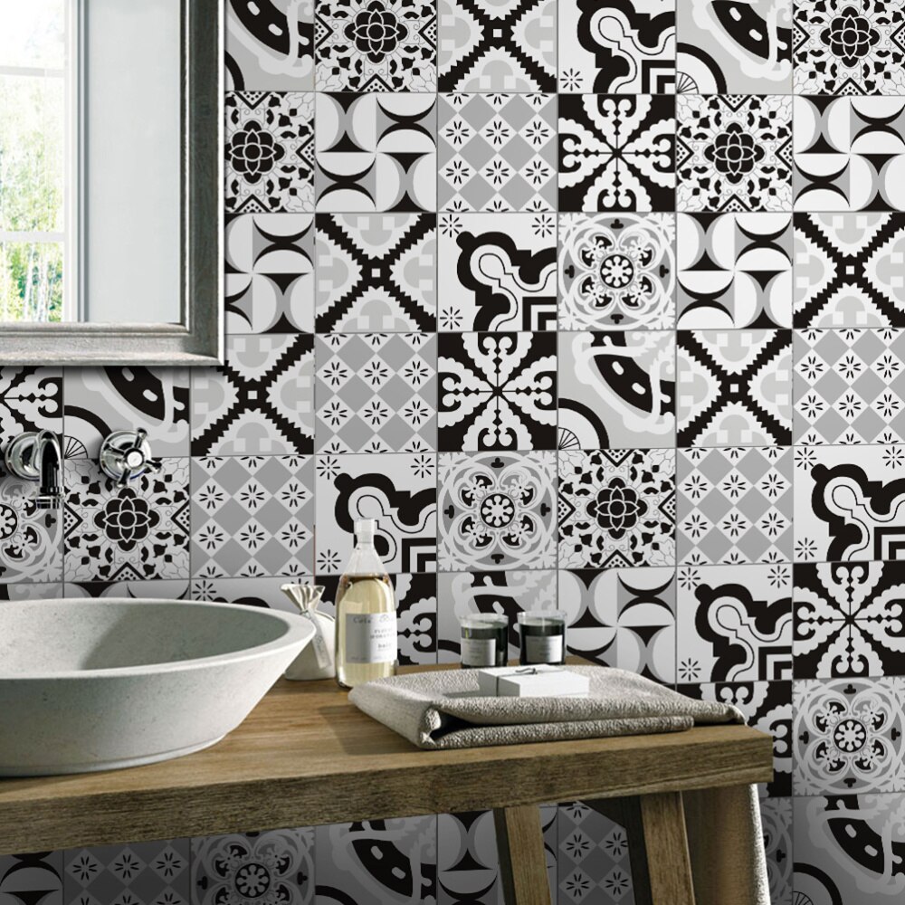 1 Pc Wallpaper Border Sticker Waterproof Black and White Self Adhesive PVC Waist Line Wall Sticker Floral Sticker (500X20CM)
