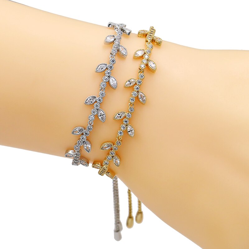 WEIMANJINGDIAN Factory Direct Cubic Zirconia CZ Crystal Leaf Adjustable Bracelet for Women
