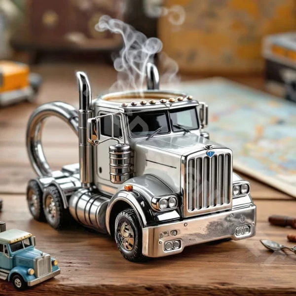 Tazza da caffè per camion semi-rimorchio Tazze da acqua artigianali per la casa da tavolo Tazza in acciaio inossidabile Ornamento Regalo unico per tazza a forma di semi-camion: Cachi