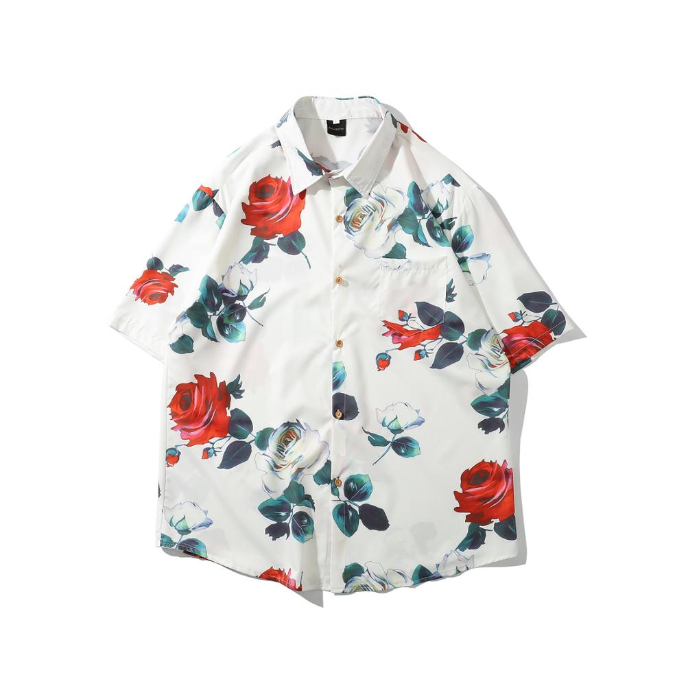 Camisas estampadas con flores rosas para hombre, camisa Floral de manga corta para hombre, blusas básicas para hombre, camisas casuales para hombre