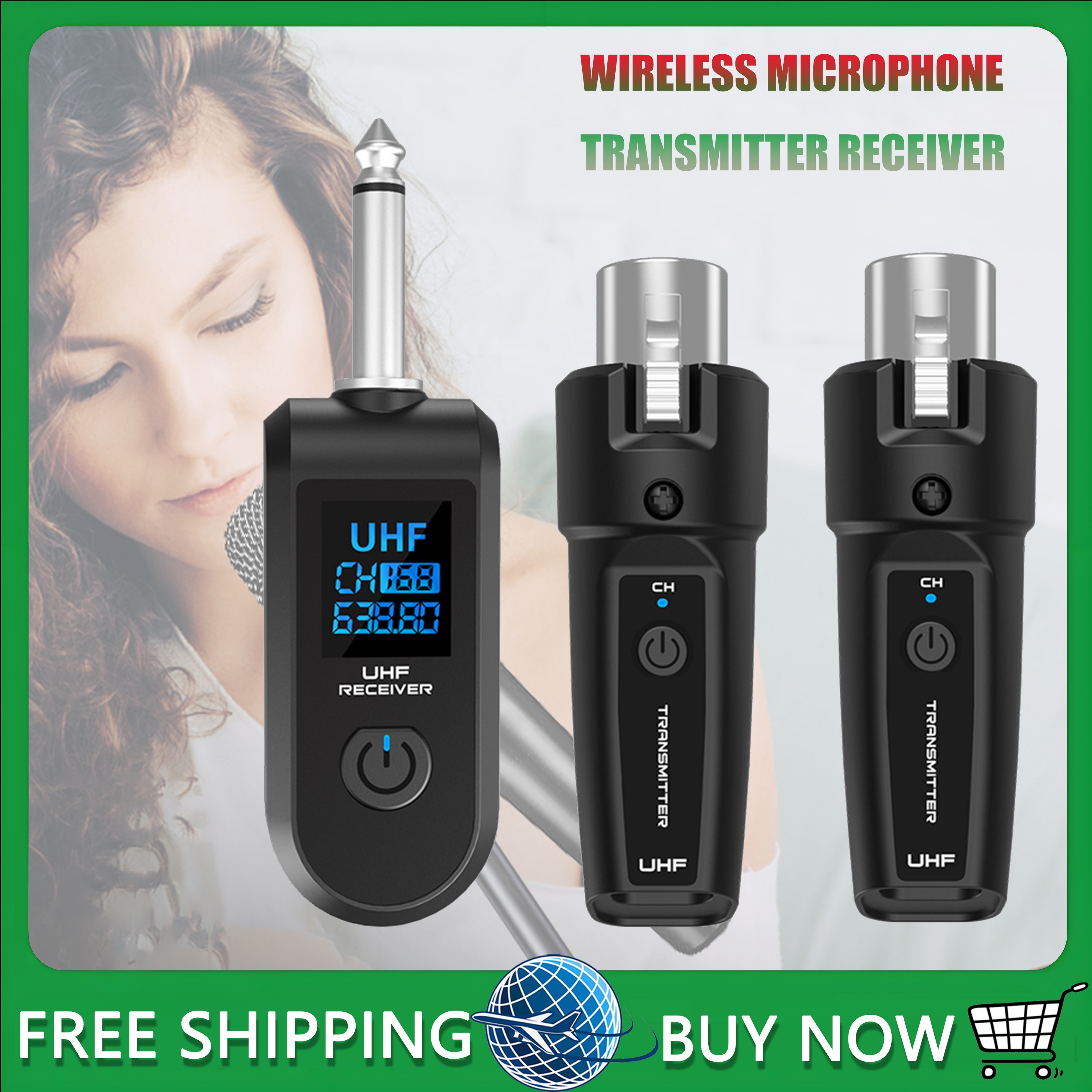 Wired to Wireless microphone Converter system transmitter and receiver for Dynamic Microphone Guitar Audio Mixer PA System